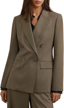 Reiss Solene Double Breasted Wool Blend Blazer in Green at Nordstrom, Size 14 Us