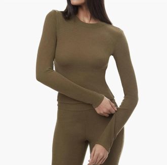 WeWoreWhat Fitted Waffle Crewneck Top In Kangaroo