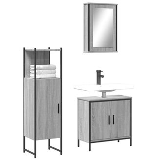 vidaXL Vidaxl - Set De Muebles De Ba&ntilde;o 3 Pzas Madera Contrachapada Gris Sonoma
