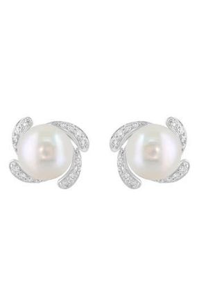 Effy Sterling Silver Freshwater Pearl & Diamond Stud Earrings in White at Nordstrom Rack