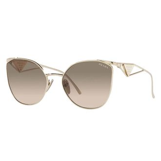 Prada Sunglasses, female, Yellow, Size: 59 MM Irregular Metal Sunglasses Brown Grey