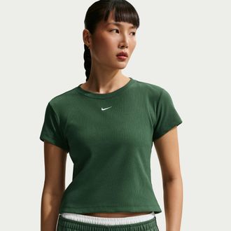 Nike Womens Nike Sportswear Tight Ribbed Short-Sleeve T-Shirt in Green | HV4994-323