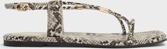 Charles & Keith Snake-Print Metallic-Accent Toe-Ring Sandals
