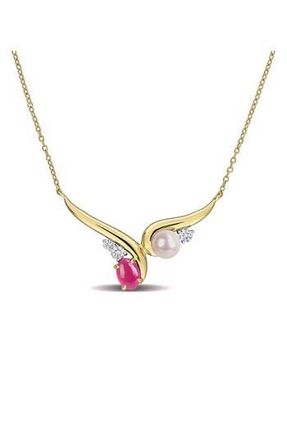 Delmar 6-6.5mm Cultured Freshwater Pearl with Created Ruby and White Sapphire Necklace at Nordstrom Rack