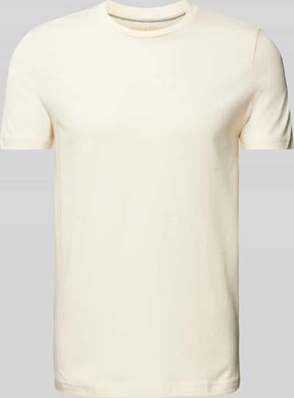 Christian Berg T-Shirt mit geripptem Rundhalsausschnitt in Metallic Beige, Größe 3XL