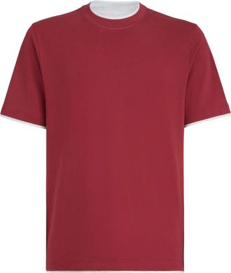 Brunello Cucinelli T-shirt met korte mouwen en ronde hals - Heren - T-shirts - Rood - XL - Tops
