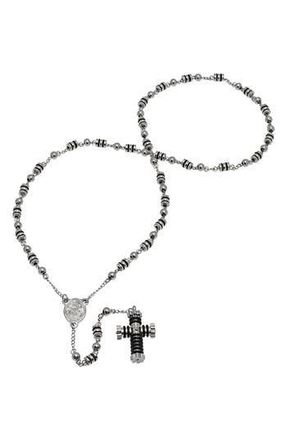HMY Jewelry Mens Two-Tone Rosary Cross Necklace in Metallic at Nordstrom Rack
