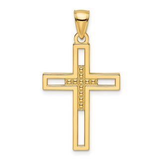 Diamond2Deal 14k Yellow Gold Beaded Polished Double Cross Pendant