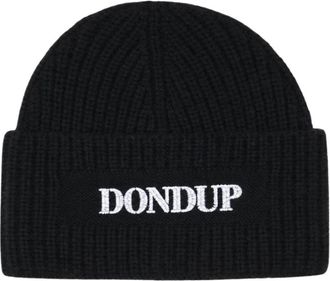 Dondup Logo-patch Ribgebreide Muts - Heren - Hoeden - Zwart - ONE Size - Wol - Accessoires