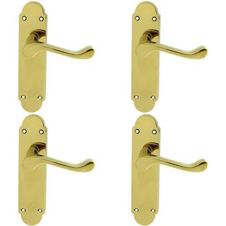 Loops 4x PAIR Victorian Upturned Handle on Latch Backplate 170 x 42mm Polished Brass in Metallics
