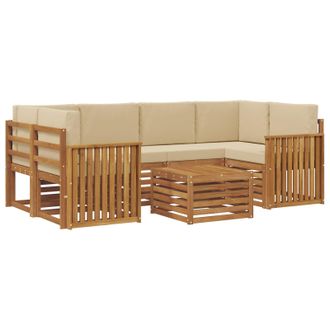 vidaXL Conjunto De Sof&aacute;s De Exterior Con Coj&iacute;n 7 Pcs Natural Y Beige Vidaxl