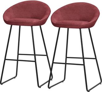 ML Design Ml-design 2x Taburetes De Bar Altos Rojos Con Funda De Tela 75cm, Sillas Con Estructura Met&aacute;lica, Asientos De Cocina Con Respaldo Y Reposap&iacute;es, Sillon