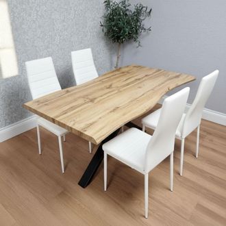 Kosy Koala Wooden Dining Table with 4 White Leather Chairs - Dining Kitchen Room Furniture in Brown