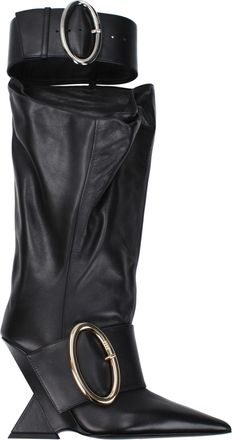 The Attico Womens Buckle Detail Kneehigh Boots - Black Leather - Size EU 36