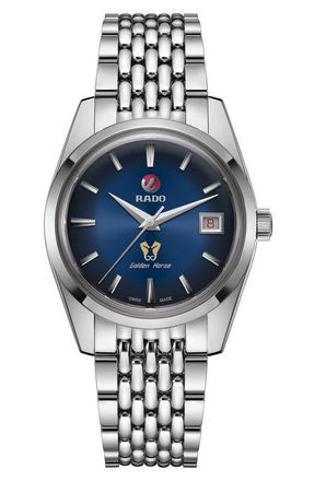 Rado Golden Horse Automatic Bracelet Watch, 37mm in Silver/Blue at Nordstrom