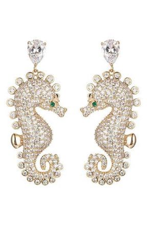 Eye Candy Los Angeles Pav&eacute; CZ Seahorse Drop Earrings in Gold at Nordstrom Rack