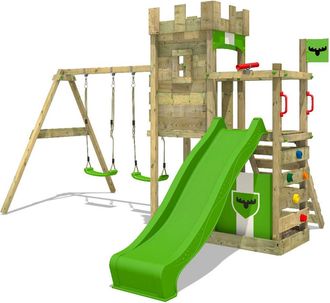 Fatmoose Fatmoose Parque Infantil De Madera Boldbaron Con Columpio Y Tobog&aacute;n Manzana Verde Casa De Juegos De Jard&iacute;n Con Arenero Y Escalera Para Ni&ntilde;os