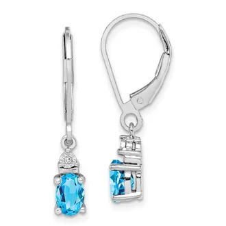 Diamond2Deal Sterling Silver Rhodium-plated Diamond and Blue Topaz Earrings