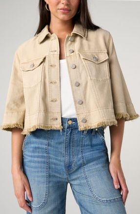 Liverpool Frayed Flounce Crop Jacket in Light Khaki at Nordstrom, Size X-Small