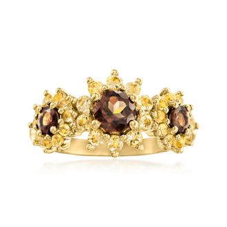Ross-Simons Yellow Citrine and. Smoky Quartz Sunflower Ring in 18kt Gold Over Sterling
