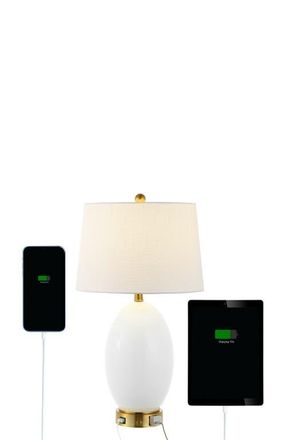 Jonathan Y Designs Reese 26.5 1-Outlet Contemporary Style Iron/Glass LED Table Lamp with USB Charging Port in White/brass Gold at Nordstrom