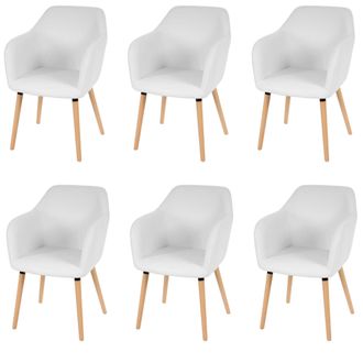 Hhg Hhg - Lote De 6 Sillas De Comedor Malm&ouml; T381, Silla Silla De Cocina, Dise&ntilde;o Retro A&ntilde;os 50, Polipiel, Blanco, Patas Claras