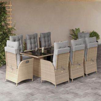 vidaXL Set Comedor De Jard&iacute;n 9 Pzas Con Cojines Rat&aacute;n Sint&eacute;tico Beige Vidaxl