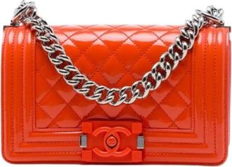 Chanel Pre-owned Quilted Patent Leather Crossbody - Dames - Vintage Schoudertas - Oranje - ONE Size - Leer - Vintage