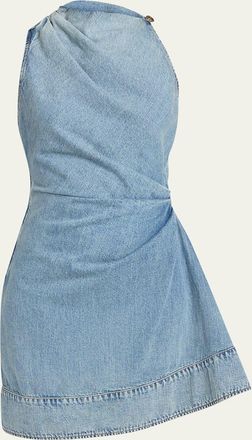 Alexander McQueen Pleated Denim Halter Mini Dress