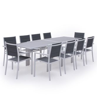 Happy Garden Conjunto De Jard&iacute;n Extensible Lampedusa 10 Plazas En Textileno Gris Aluminio Blanco