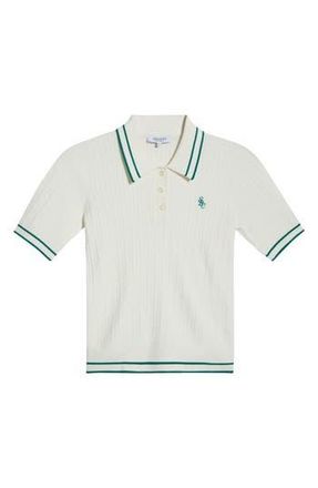 Sporty & Rich Mini Cable Polo Top in White/Alpine at Nordstrom Rack, Size X-Large