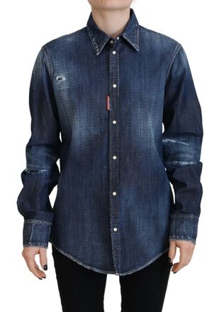 Dsquared2 Dsquared&sup2; Washed Cotton Button Down Collared Womens Top (Pre-Owned)