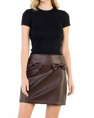 THML Clothing Leather Bow Skirt In Wine