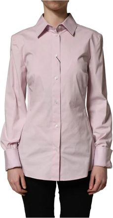 Dolce & Gabbana Lange Mouwen Blouse met Kraag - Dames - Overhemden - Roze - 2XS - Katoen - Overhemden