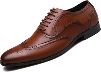 Generic New Dress Shoes for Men Lace Up Square Toe Burnished Toe Brogue Wing tip Oxford Shoes Resistant Non Slip Anti-Slip Block Heel Low Top Wedding(Color:Br