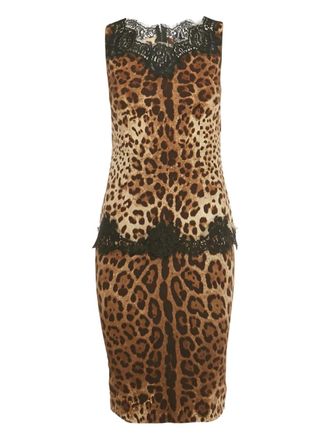 Dolce & Gabbana lace-detail leopard-print skirt set (set of two) - Brown