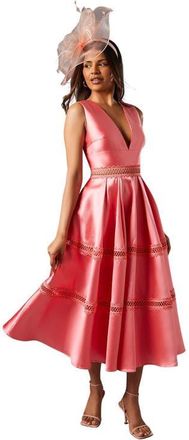 Coast Twill Midi Dress With Lace Trims in Pink at Nordstrom, Size 12P