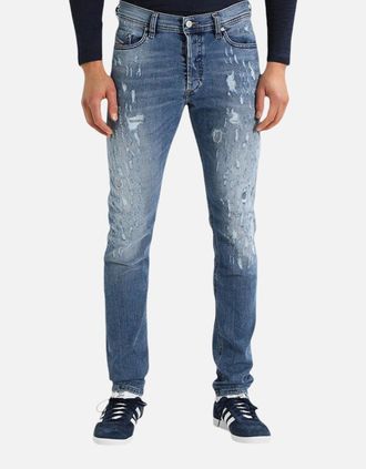 Diesel Mens DIESEL TEPPHAR 084QS Mens Denim Blue Jeans Distressed Stretch Slim Carrot Fit - Size: 30/32