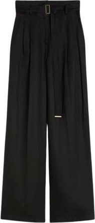 Max Mara Broeken, Dames, Zwart, S, Linnen, Geklede broek met ceintuur