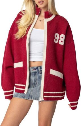 Edikted 98 Varsity Zip Sweater in Burgundy at Nordstrom, Size X-Small