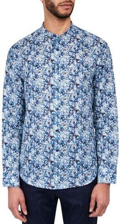 Brooklyn Brigade Poplar Cherry Blossom Floral Linen & Cotton Shirt in Blue at Nordstrom Rack, Size Xx-Large