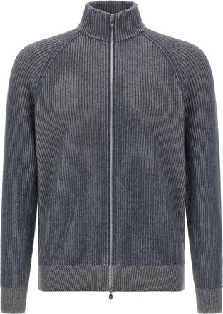 Brunello Cucinelli Blue Knitted Zip-Up Cardigan