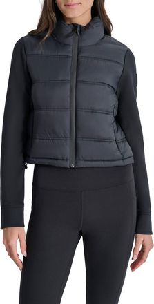 DKNY Cropped Scuba Mixed Puffer With Pockets Black
