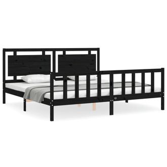 Berkfield Home Bed Frame with Headboard Black 200x200 cm Solid Wood