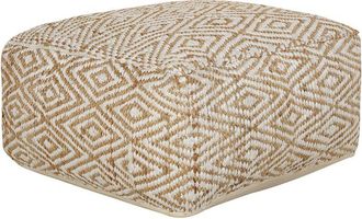 Beliani Beliani - Puf Cuadrado De Estilo Moderno Con Patr&oacute;n Geom&eacute;trico Beige Y Blanco 60 X 30 Cm Maski