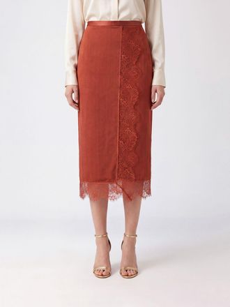 Twinset High-Waisted Viscose Midi Pencil Skirt with Lace Inserts