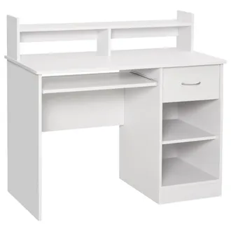 HOMCOM Scrivania Compatta Computer In Legno Bianco Ripiano Tastiera Estraibile - Homcom