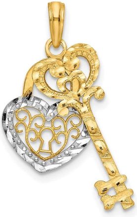 Diamond2Deal 10k Yellow Gold Rhodium Filigree Heart Lock Key Pendant