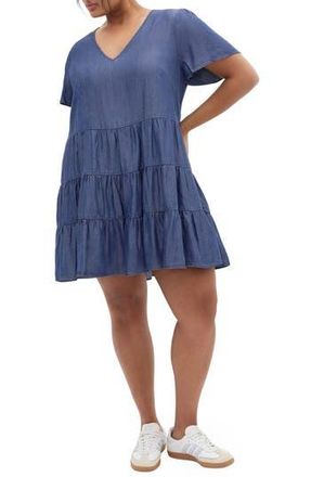 City Chic Tiered Denim Minidress in Dark Denim at Nordstrom Rack, Size Xs/14W