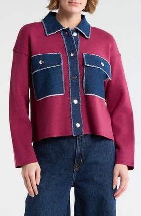 Nanette Lepore Mixed Media Denim Sweater in Merlot/Denim at Nordstrom Rack, Size X-Large